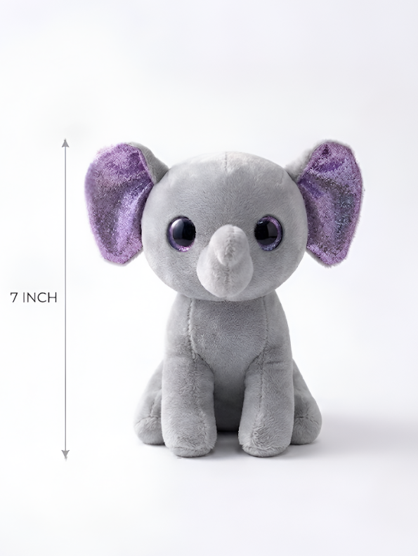 Cute 7" Grey Elephant Stuffed Animal – Soft Plush Toy with Purple Glitter Ears ST16790