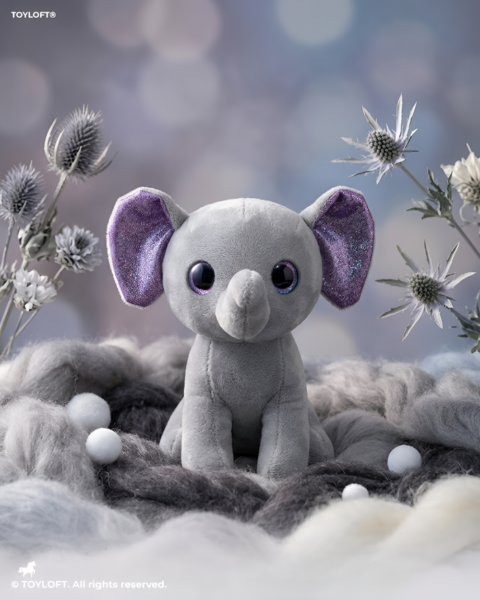 Cute 7" Grey Elephant Stuffed Animal – Soft Plush Toy with Purple Glitter Ears ST16790