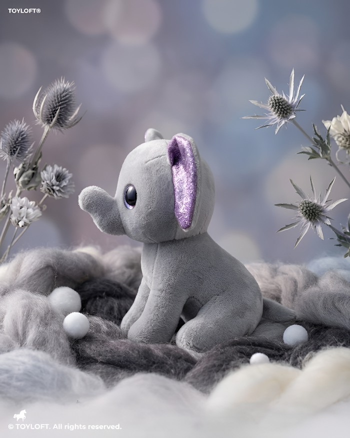 Cute 7" Grey Elephant Stuffed Animal – Soft Plush Toy with Purple Glitter Ears ST16790