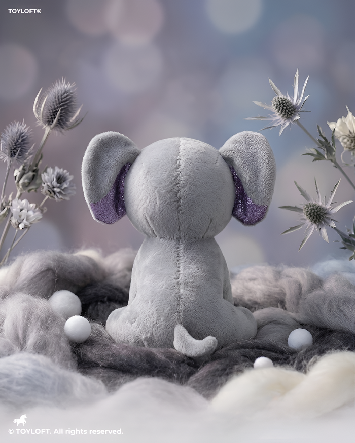 Cute 7" Grey Elephant Stuffed Animal – Soft Plush Toy with Purple Glitter Ears ST16790