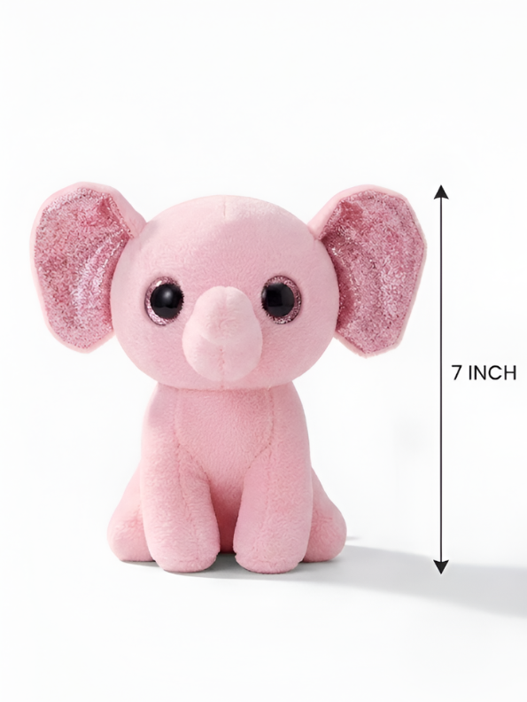 Cute 7" Pink Elephant Stuffed Animal – Soft Plush Toy with Purple Glitter Ears ST16790