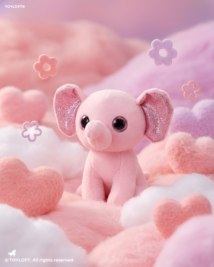 Cute 7" Pink Elephant Stuffed Animal – Soft Plush Toy with Purple Glitter Ears ST16790