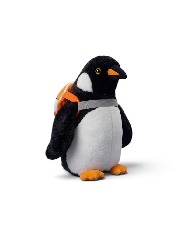 Cute 8-Inch Penguin Plush Stuffed Animal with Orange Life Preserver Backpack ST14754.