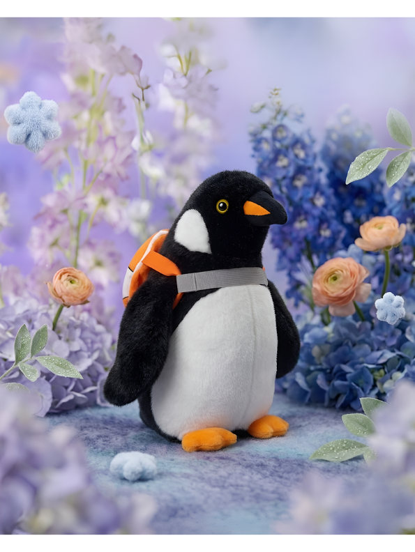 Cute 8-Inch Penguin Plush Stuffed Animal with Orange Life Preserver Backpack ST14754.