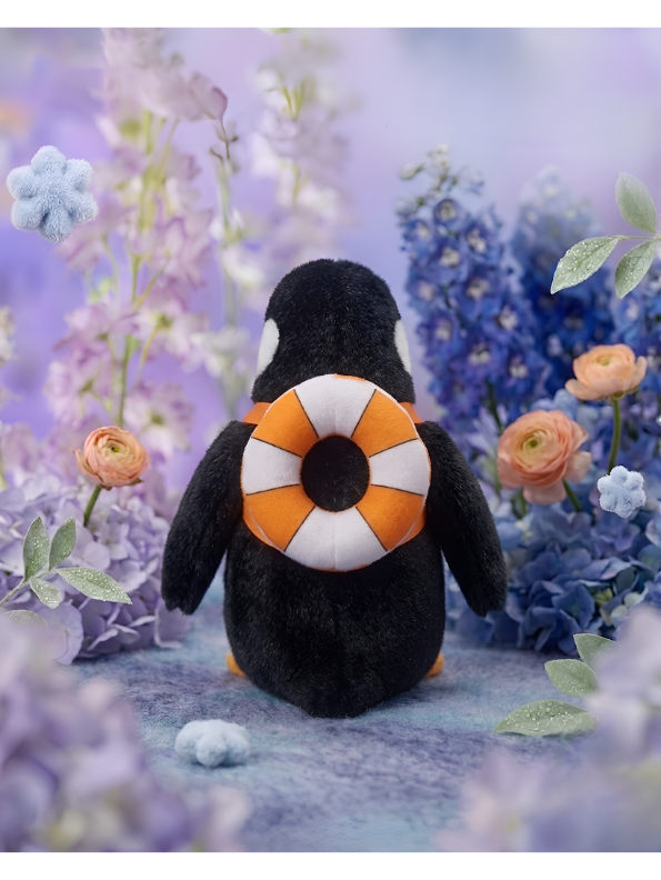 Cute 8-Inch Penguin Plush Stuffed Animal with Orange Life Preserver Backpack ST14754.