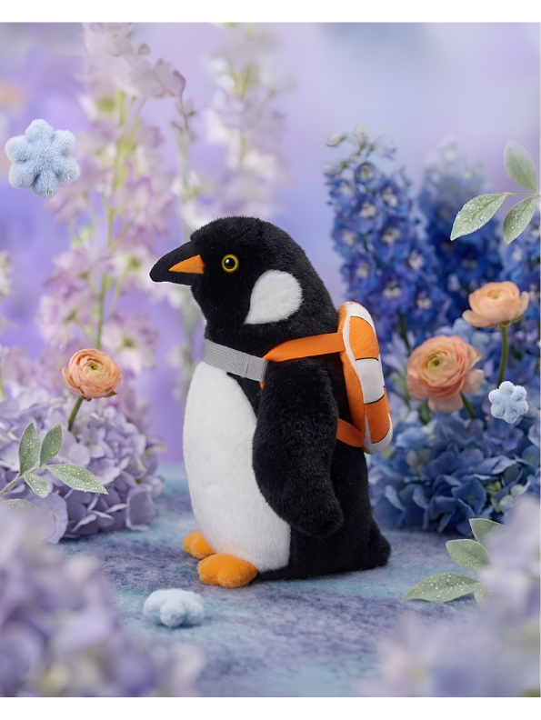 Cute 8-Inch Penguin Plush Stuffed Animal with Orange Life Preserver Backpack ST14754.