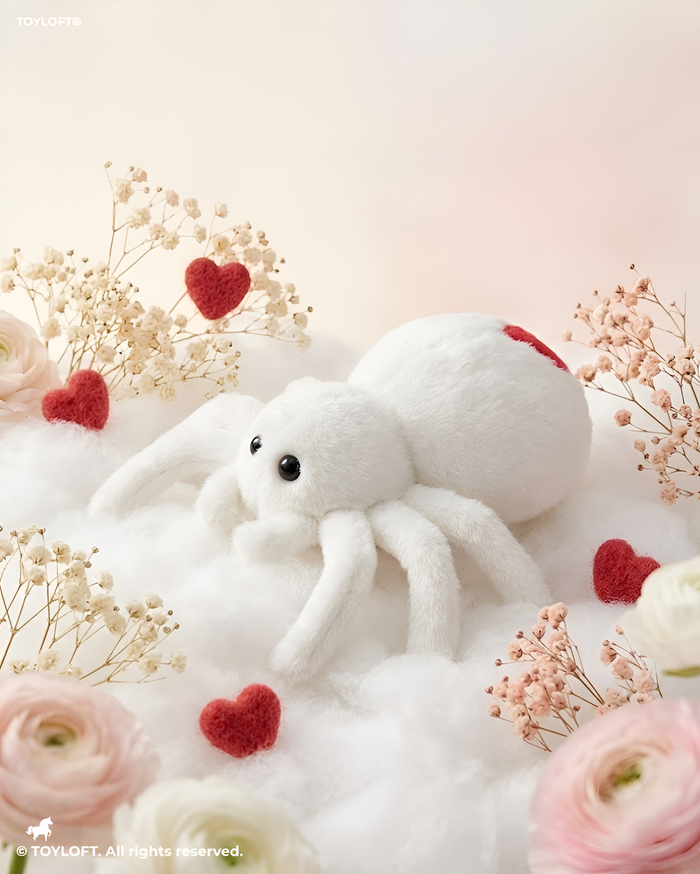 Cute 8 Inch Plush Spider Toy with Red Heart - White ST14126.