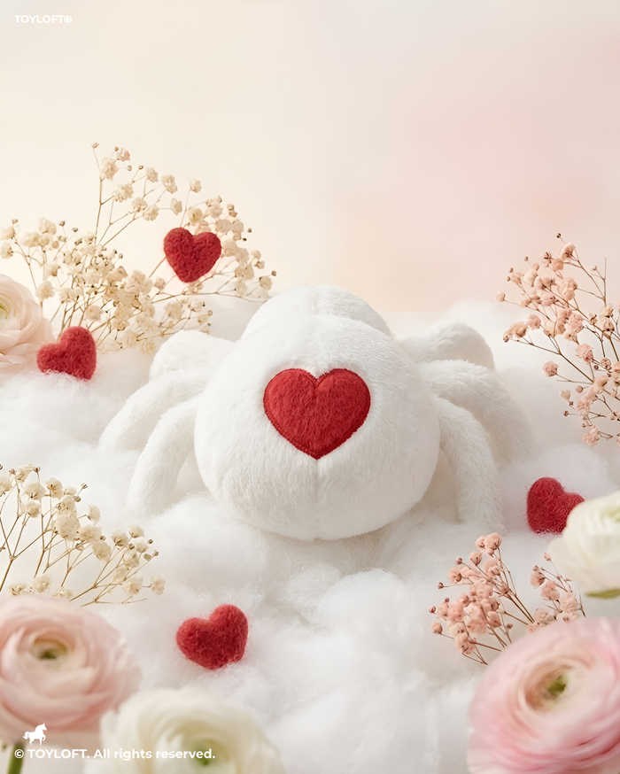 Cute 8 Inch Plush Spider Toy with Red Heart - White ST14126.