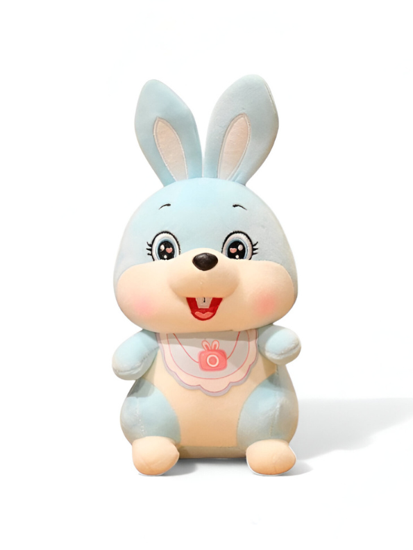 Cute blue plush bunny with bib | soft Toy stuffed animal for babies and kids ST14142