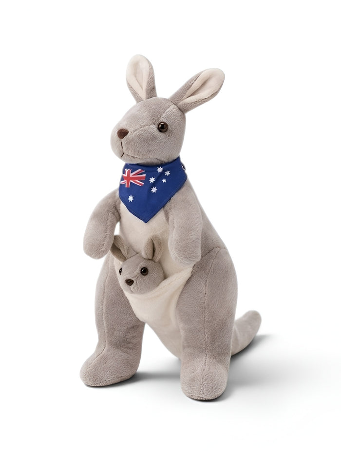 Cute Kangaroo Plush with Baby Joey in Pouch – Light Grey 8-Inch Stuffed Animal Soft Toy ST11554