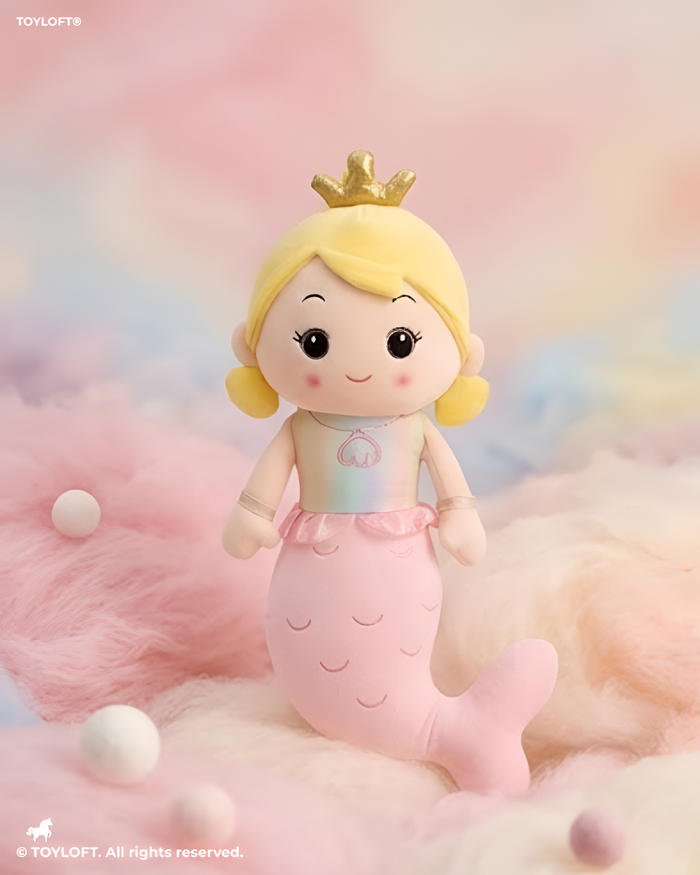Cute Mermaid Princess Plush Doll 8-Inch– Soft Stuffed Toy with Golden Crown ST11598