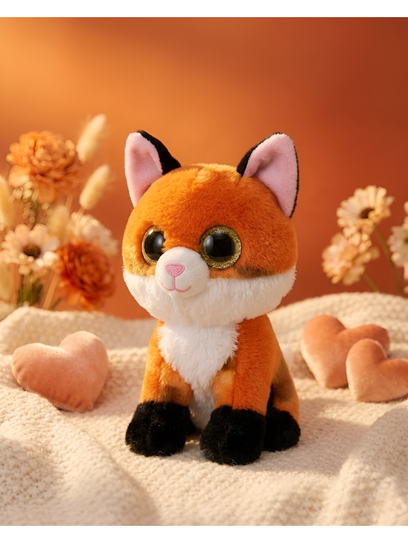 Cute Orange Fox Plush Toy 8 Inch – Soft Stuffed Animal with Sparkly Glitter Eyes ST14766.