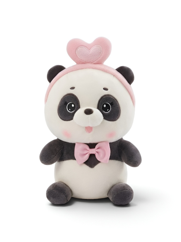 Cute Panda Plush Toy with Pink Heart Headband & Bow Tie - 8" Soft Stuffed Animal ST15762