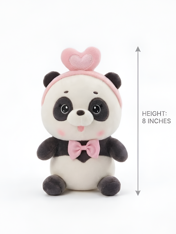 Cute Panda Plush Toy with Pink Heart Headband & Bow Tie - 8" Soft Stuffed Animal ST15762
