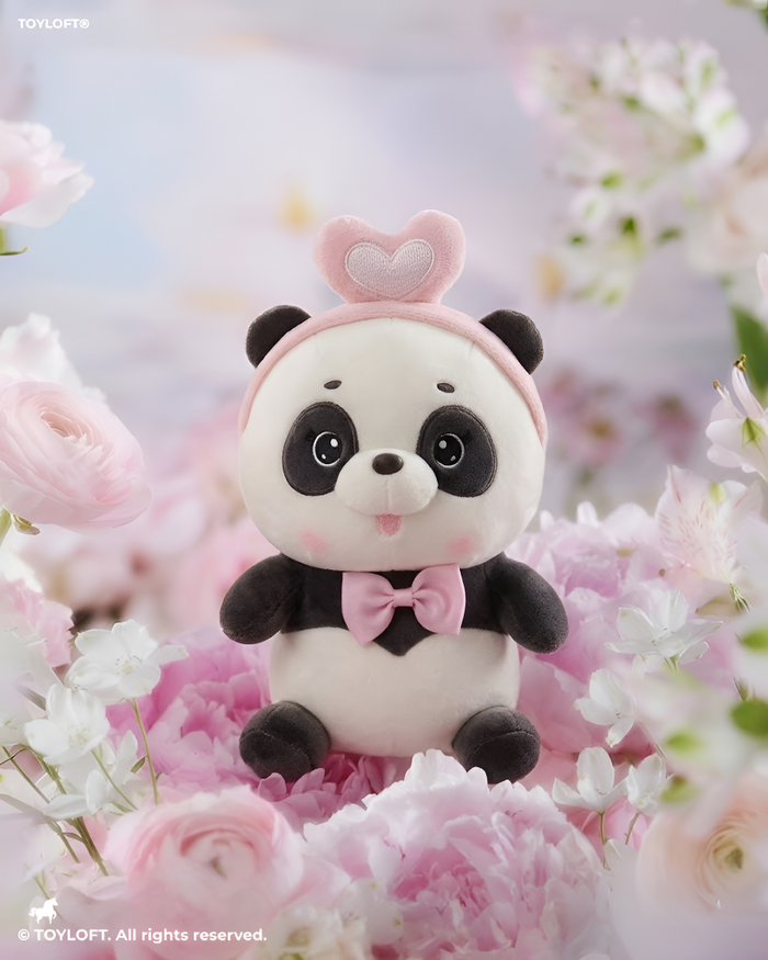 Cute Panda Plush Toy with Pink Heart Headband & Bow Tie - 8" Soft Stuffed Animal ST15762
