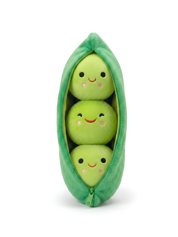 Cute Pea in a Pod Plush Toy 25cm – Soft Stuffed Vegetable Pillow with 3 Removable Peas Green ST14493.