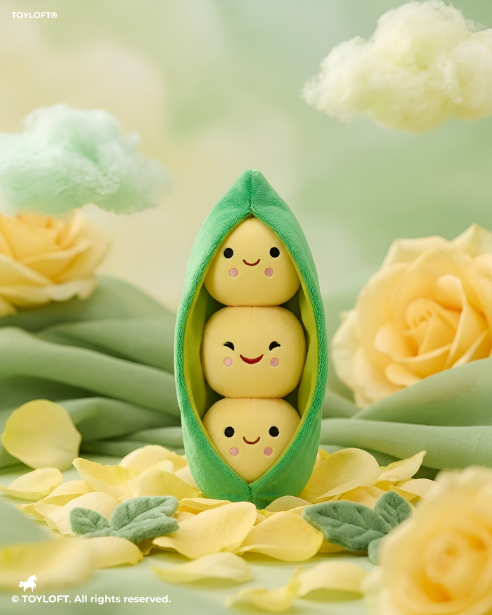 Cute Pea in a Pod Plush Toy 25cm – Soft Stuffed Vegetable Pillow with 3 Removable Peas Yellow ST14493.