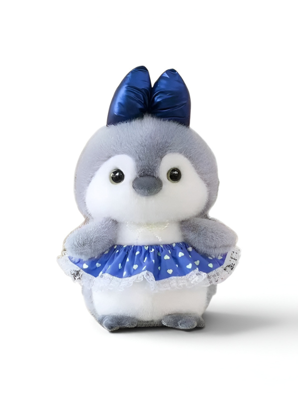 Cute Penguin Plush Toy 8-Inch with Blue Bow and Skirt | Soft Stuffed Animal Doll for Girls and Kids Gifting ST16462