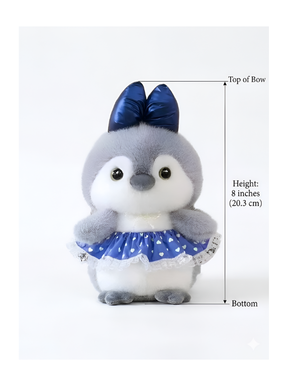 Cute Penguin Plush Toy 8-Inch with Blue Bow and Skirt | Soft Stuffed Animal Doll for Girls and Kids Gifting ST16462