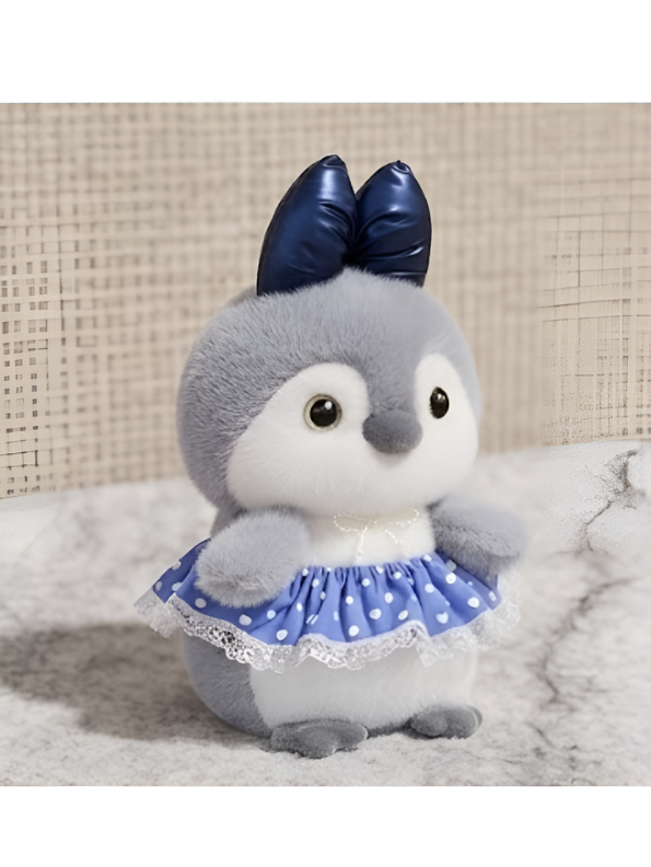 Cute Penguin Plush Toy 8-Inch with Blue Bow and Skirt | Soft Stuffed Animal Doll for Girls and Kids Gifting ST16462