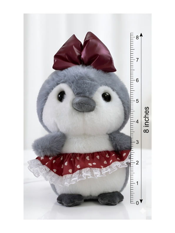 Cute Penguin Plush Toy 8-Inch with Red Bow and Skirt | Soft Stuffed Animal Doll for Girls and Kids Gifting ST16462