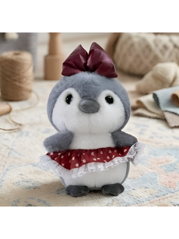 Cute Penguin Plush Toy 8-Inch with Red Bow and Skirt | Soft Stuffed Animal Doll for Girls and Kids Gifting ST16462