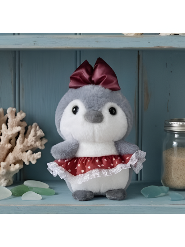 Cute Penguin Plush Toy 8-Inch with Red Bow and Skirt | Soft Stuffed Animal Doll for Girls and Kids Gifting ST16462