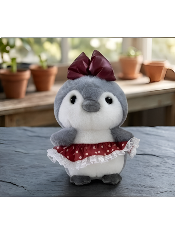Cute Penguin Plush Toy 8-Inch with Red Bow and Skirt | Soft Stuffed Animal Doll for Girls and Kids Gifting ST16462