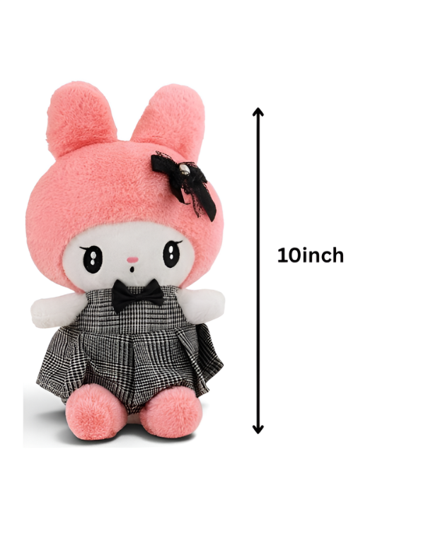 Cute Pink Bunny Plush Toy with Plaid Dress & Bow 10 Inch – Soft Stuffed Animal Doll ST13985