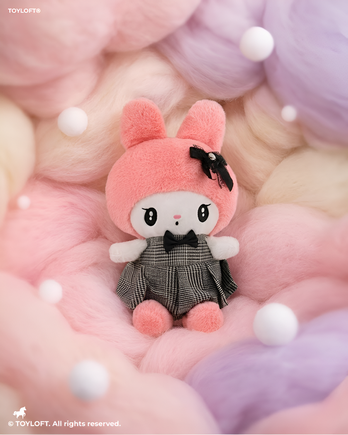 Cute Pink Bunny Plush Toy with Plaid Dress & Bow 10 Inch – Soft Stuffed Animal Doll ST13985