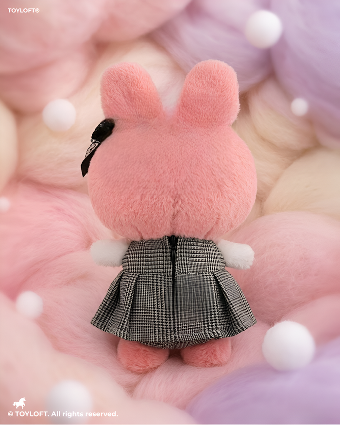 Cute Pink Bunny Plush Toy with Plaid Dress & Bow 10 Inch – Soft Stuffed Animal Doll ST13985