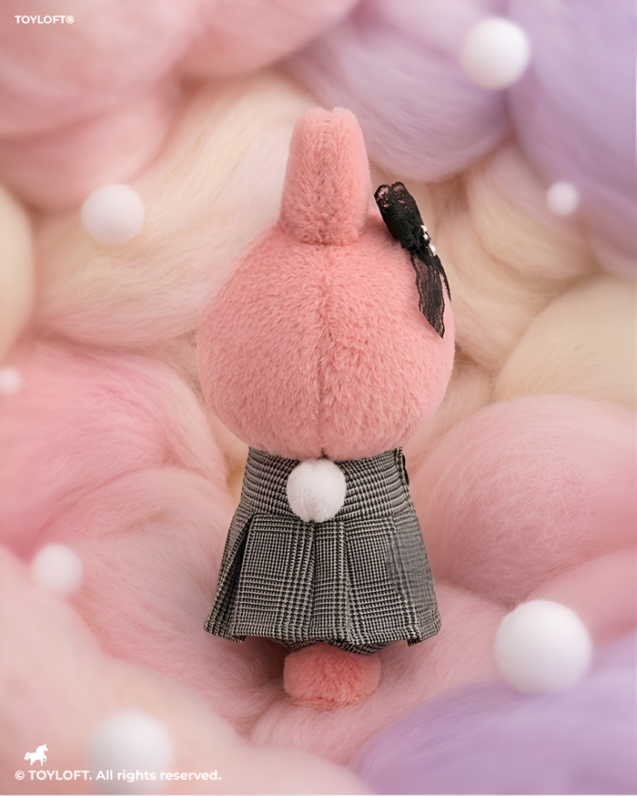 Cute Pink Bunny Plush Toy with Plaid Dress & Bow 10 Inch – Soft Stuffed Animal Doll ST13985