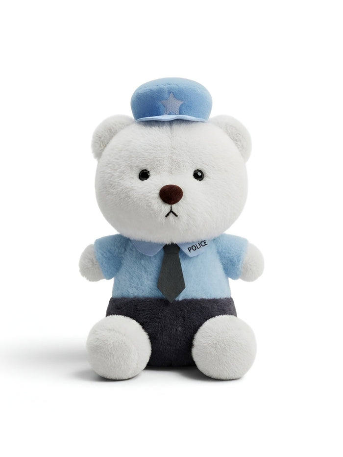 Cute Police Teddy Bear Plush Toy, 8-Inch Soft White Stuffed Animal Cop with Blue Uniform, Tie, and Hat for Kids ST13210