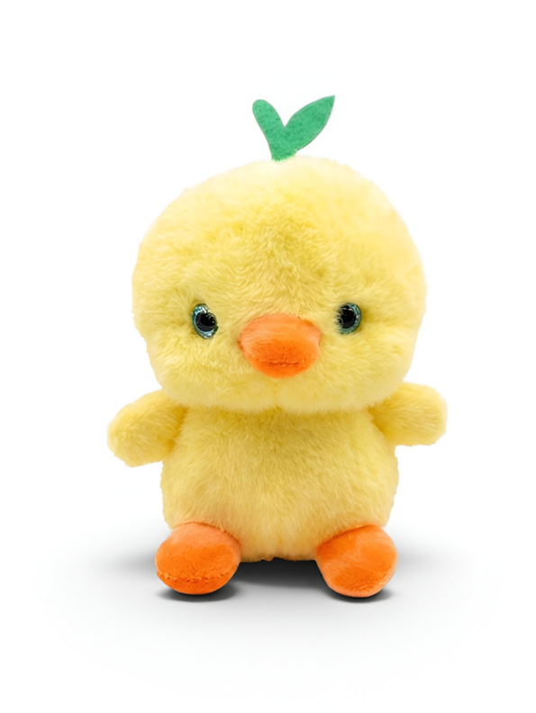 Cute Yellow Chick Plush Toy with Green Leaf Sprouts.