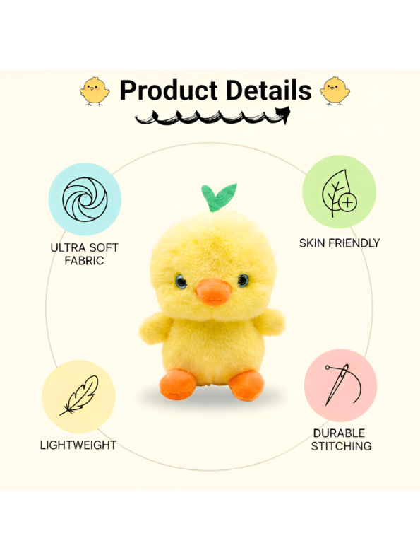 Cute Yellow Chick Plush Toy with Green Leaf Sprouts.
