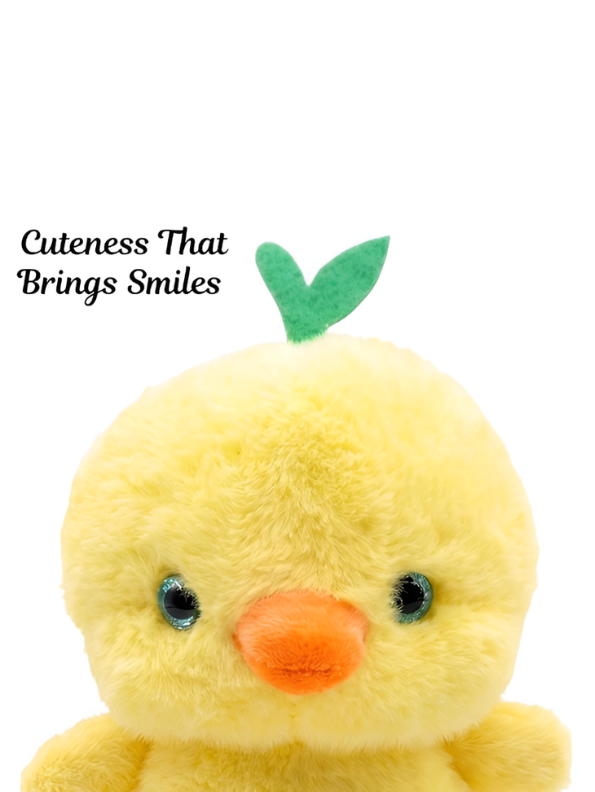 Cute Yellow Chick Plush Toy with Green Leaf Sprouts.