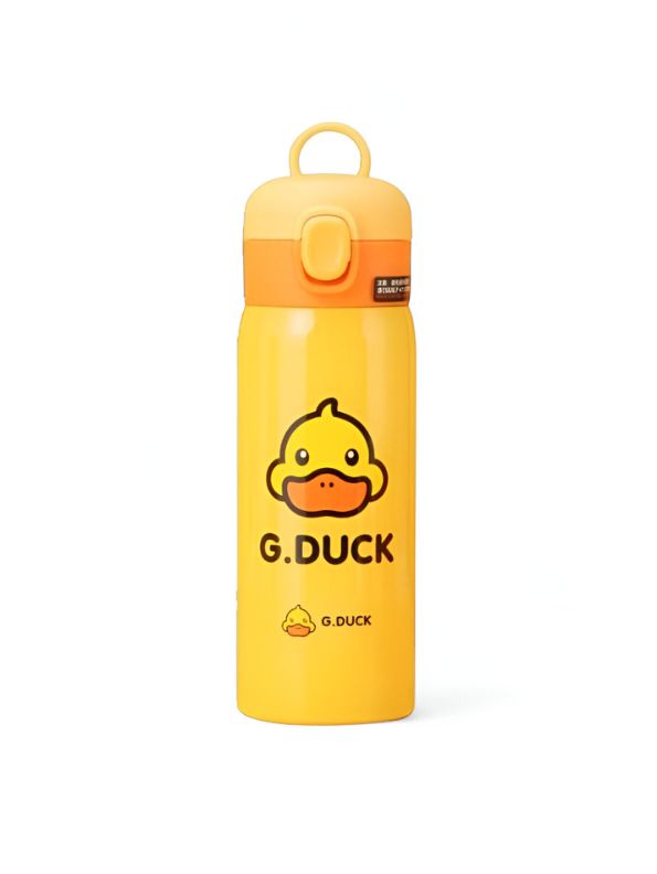 CuteQuack - Cute Duck Print Temperature Water Bottle for Kids | 450ml Stainless Steel Push Button Flask NOV8340.