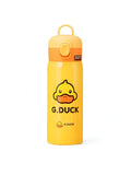 CuteQuack - Cute Duck Print Temperature Water Bottle for Kids | 450ml Stainless Steel Push Button Flask NOV8340.