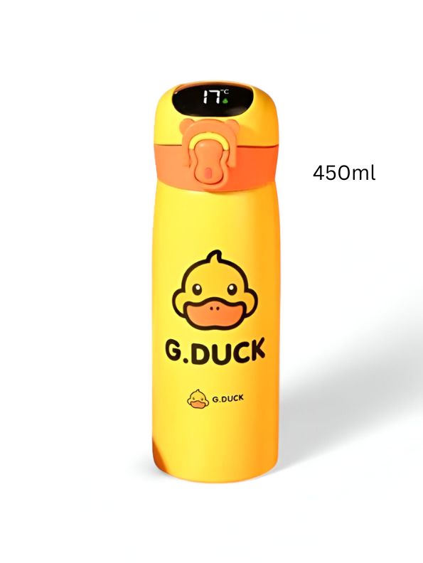 CuteQuack - Cute Duck Print Temperature Water Bottle for Kids | 450ml Stainless Steel Push Button Flask NOV8340.