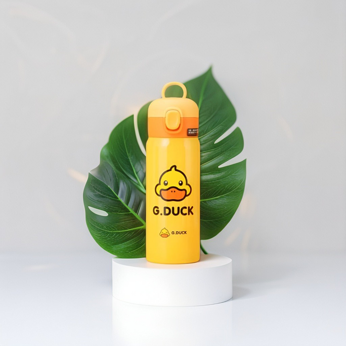 CuteQuack - Cute Duck Print Temperature Water Bottle for Kids | 450ml Stainless Steel Push Button Flask NOV8340.