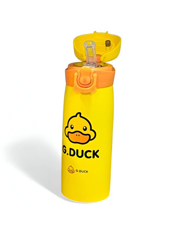 CuteQuack - Cute Duck Print Temperature Water Bottle for Kids | 450ml Stainless Steel Push Button Flask NOV8340.