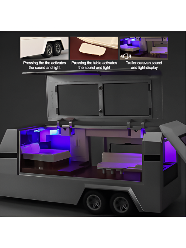 Cybertruck Diecast Car 1:32 Scale with Detachable Camper Trailer & Charging Station Gold TV5518.