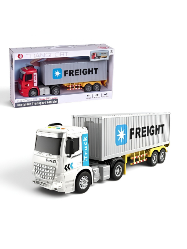 Detachable Toy Container Truck with Lights and Music – White Freight Semi-Trailer Transporter Vehicle for Kids NX15071
