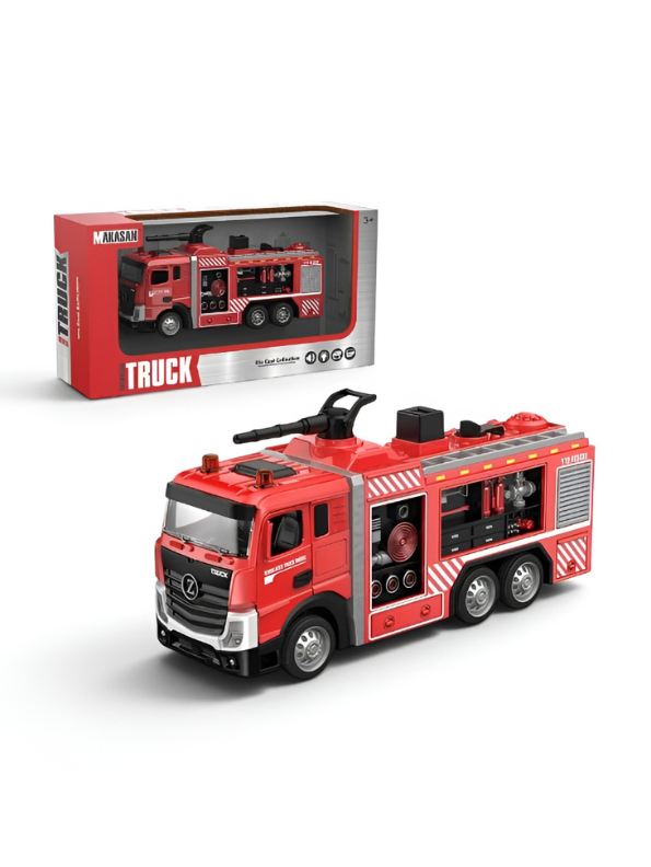 Diecast Fire Truck Toy with Lights, Sounds, and Functional Water Spray Cannon – Simulated Rescue Vehicle TV7175