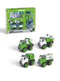DIY Assembled Sanitation Truck Toy Set with STEM Tools & Play Mat 4-Pack TV6660