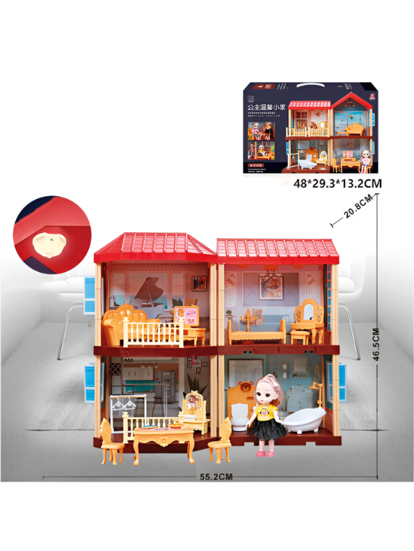 DIY Princess Castle Doll House – 2-Story Pretend Play Villa Toy with Mini Doll & Furniture Accessories MD744