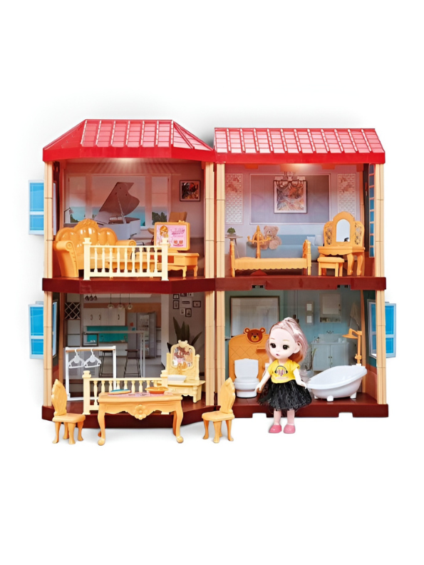 DIY Princess Castle Doll House – 2-Story Pretend Play Villa Toy with Mini Doll & Furniture Accessories MD744