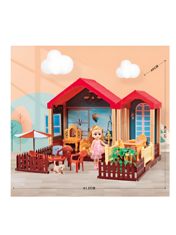 DIY Princess Villa Dollhouse Playset with Dolls, Furniture & Pet Figure (75+ Pcs) MD49