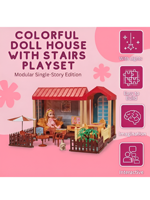 DIY Princess Villa Dollhouse Playset with Dolls, Furniture & Pet Figure (75+ Pcs) MD49