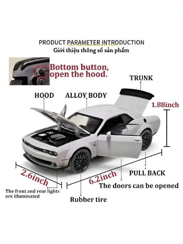 Dodge Challenger SRT Hellcat Widebody 1:32 Scale White Alloy Model Car with Acrylic Display Box MD29